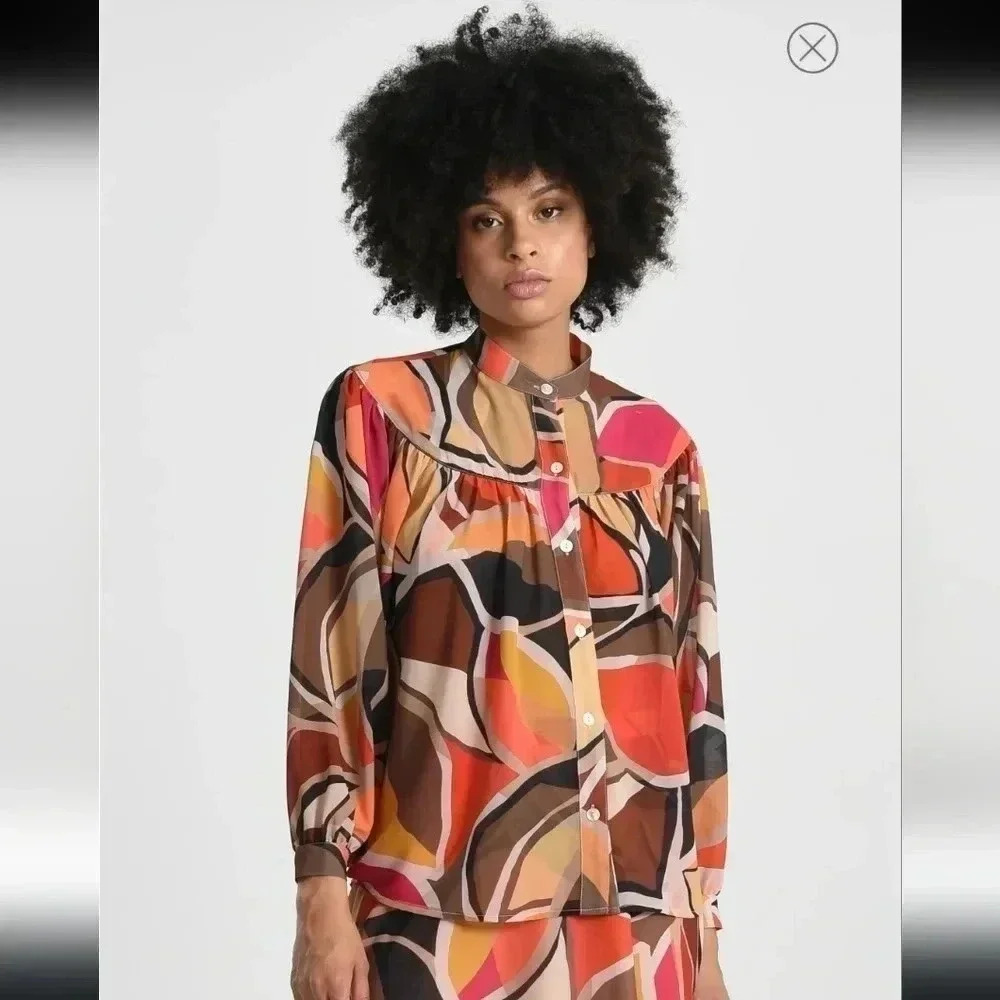 MOLLY BRACKEN Firebomb Flounce Retro Flowy Dolman Sleeve Blouse(XS)